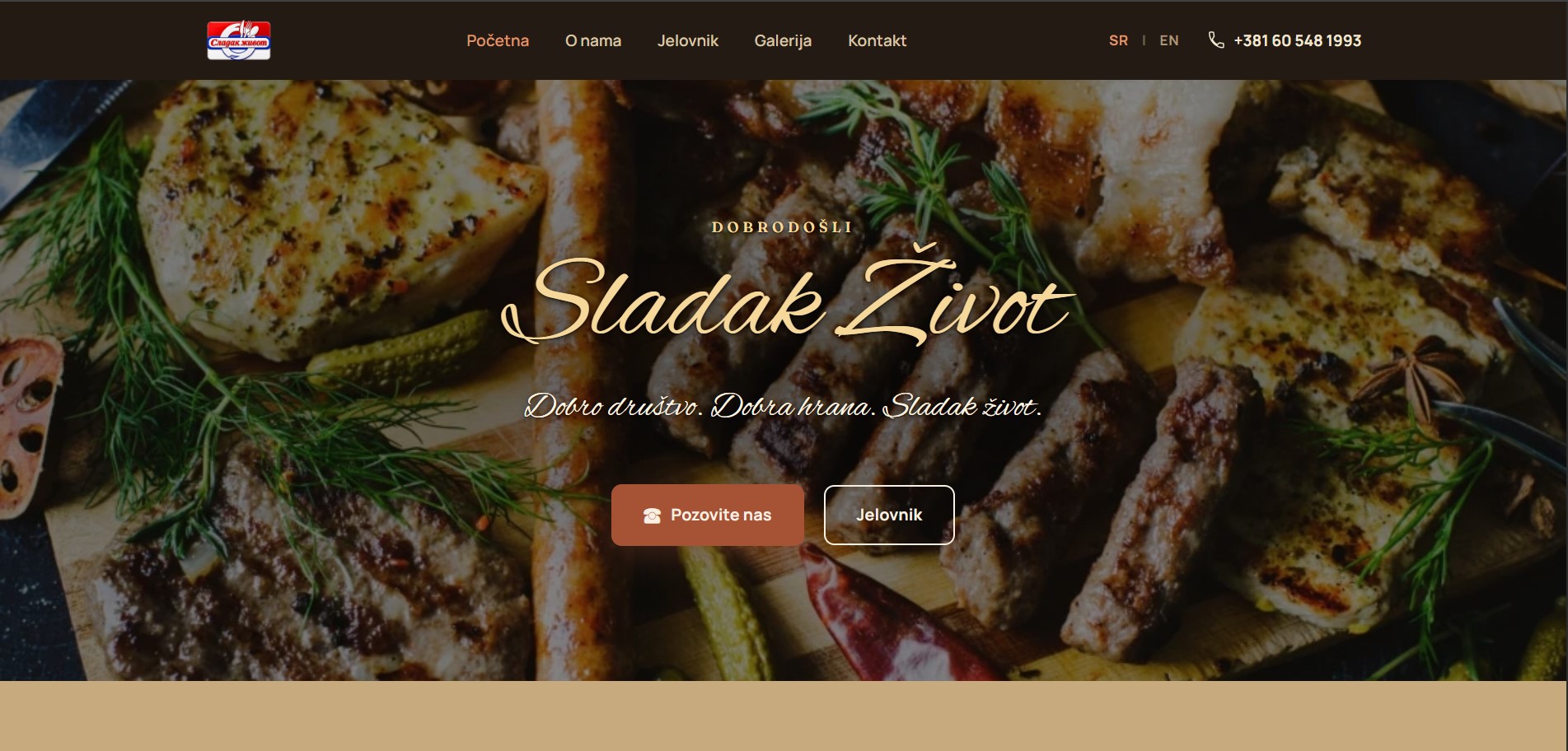 Sladak Život restaurant website